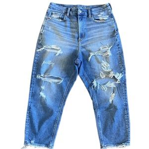 Women’s American Eagle Curvy Mom Jean SZ 10 Denim Stretch Distressed X-Short